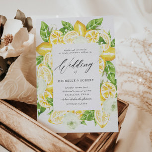 Citrus Lemon Tree White Wedding Invitation