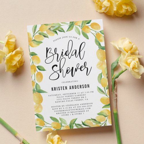 Citrus Lemon Watercolor Bridal Shower Invitation