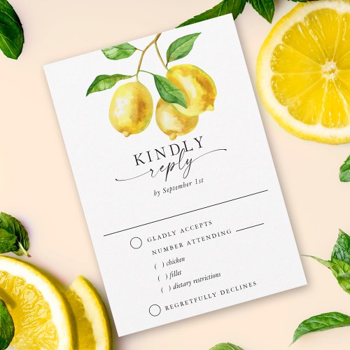 Citrus Lemon Watercolor Meal Choice RSVP Card