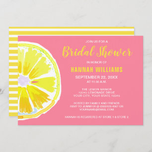 Citrus Lemon Watercolor Pink Bridal Shower Invite