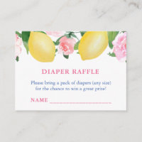 Citrus Lemon Watercolor Pink Flowers Diaper Raffle