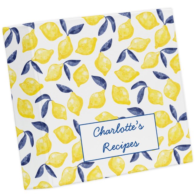 Citrus Lemon Watercolor Recipe 3 Ring Binder (Fun watercolor citrus lemon watercolor personalized recipe binder)