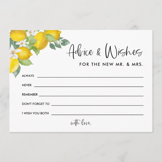 Citrus Lemon Wedding Advice and Wishes Thank You Card (Front)