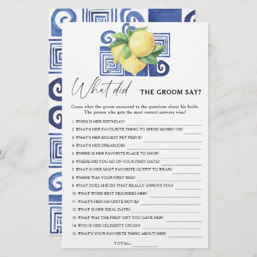 Citrus lemon _ What did the groom say bridal game