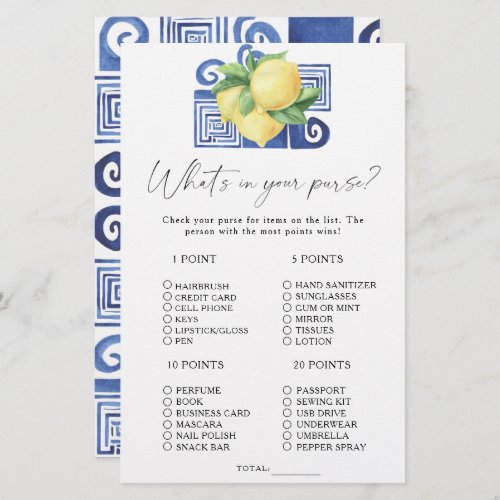 Citrus lemon _ Whats in your purse game