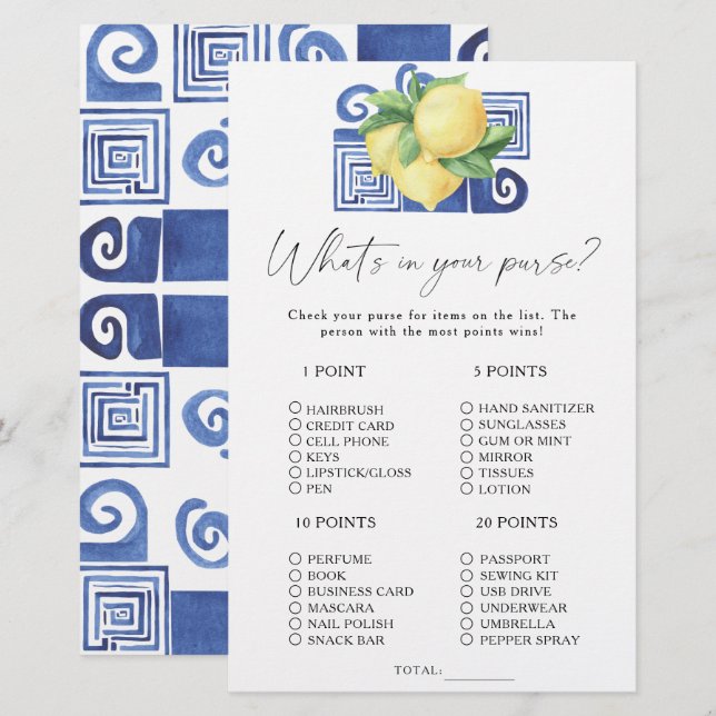 Citrus lemon - What's in your purse game (Front/Back)