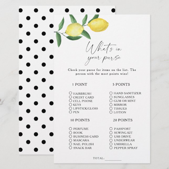 Citrus lemon - What's in your purse game (Front/Back)