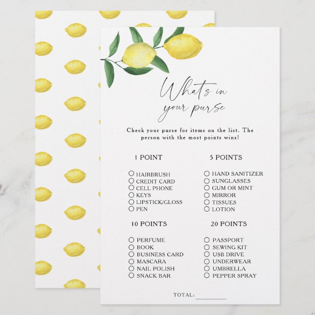 Citrus lemon - What's in your purse game (Front/Back)