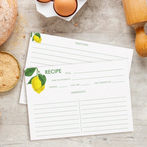 Citrus Lemon Yellow Green Recipe Card