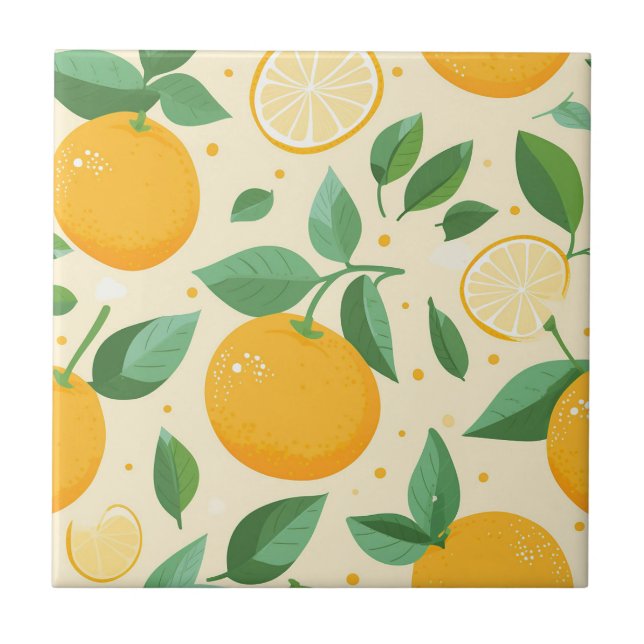 Citrus lemon yellow tropical fruit pattern ceramic tile (Front)