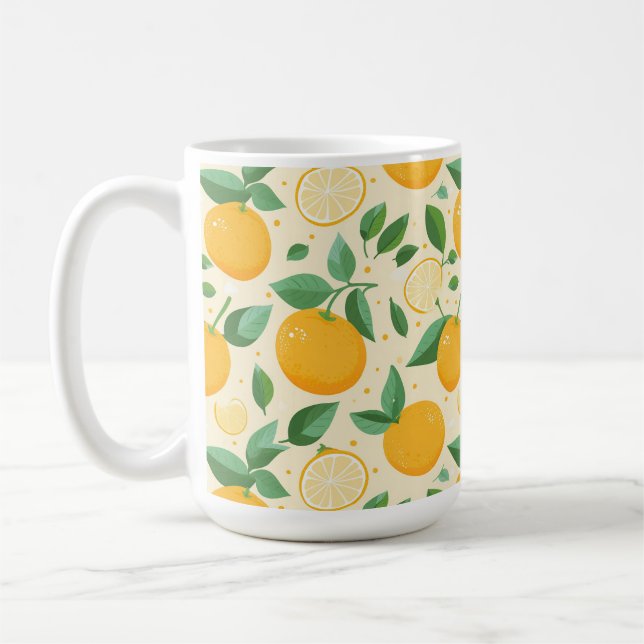 Citrus lemon yellow tropical fruit pattern coffee mug (Left)