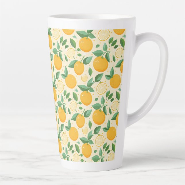 Citrus lemon yellow tropical fruit pattern latte mug (Right)
