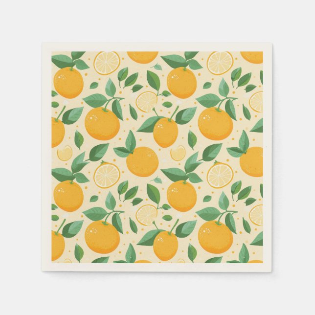 Citrus lemon yellow tropical fruit pattern napkins (Front)