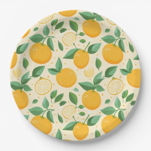 Citrus lemon yellow tropical fruit pattern paper plates