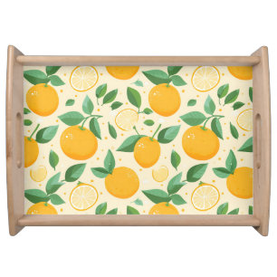 Citrus lemon yellow tropical fruit pattern serving tray