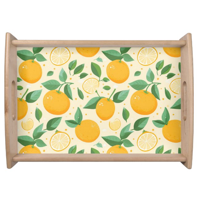 Citrus lemon yellow tropical fruit pattern serving tray (Front)
