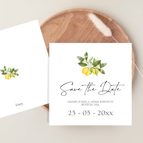 Citrus Lemons and Greenery Summer Fruits Wedding Save The Date