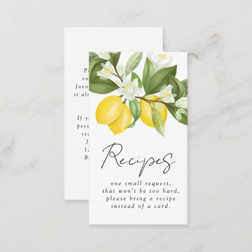 Citrus Lemons Bridal Shower Recipe Request Enclosure Card