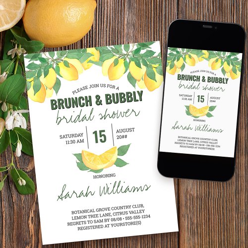 Citrus Lemons Brunch  Bubbly Bridal Shower Invitation