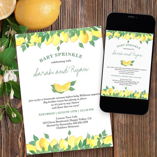 Citrus Lemons Gender Neutral Baby Sprinkle Invitation