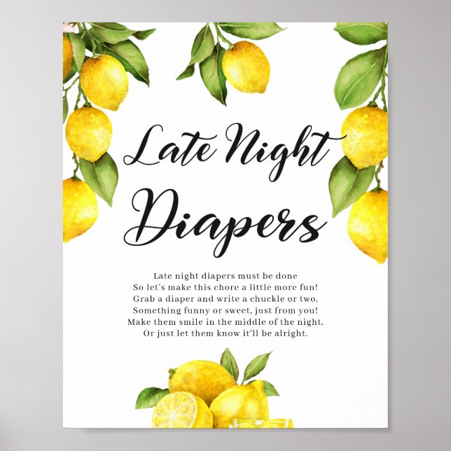 Citrus Lemons Late Night Diapers Game Sign (Front)