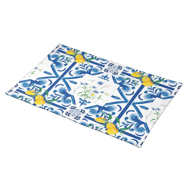 Citrus,lemons,mediterranean tiles  cloth placemat (On Table)
