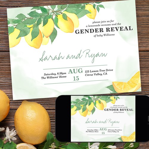 Citrus Lemons Mint Wash Gender Reveal Invitation