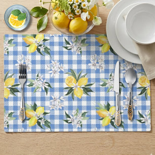 Citrus Lemons on Gingham Picnic Print Placemat