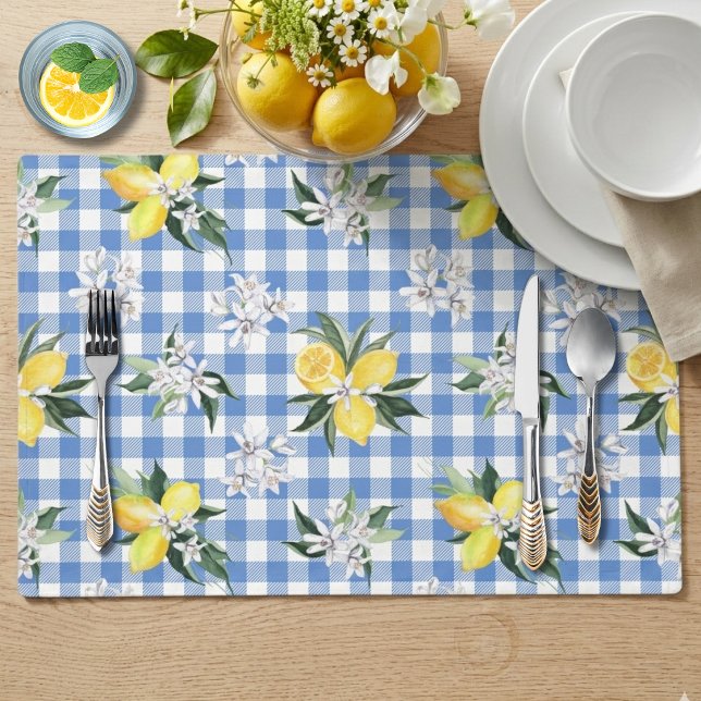 Citrus Lemons on Gingham Picnic Print Placemat (Creator Uploaded)