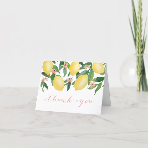 Citrus Lemons Pink Baby Shower or Bridal Shower Thank You Card