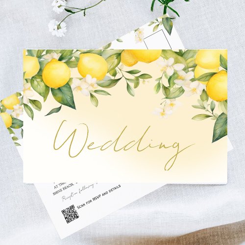 Citrus Lemons Summer Chic Wedding Invitation Postcard