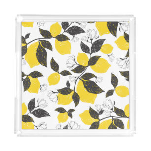 Citrus Lemons, Vintage Summer Seamless. Acrylic Tray