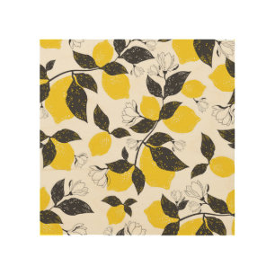 Citrus Lemons, Vintage Summer Seamless. Wood Wall Art