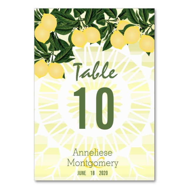 Citrus Lemons with Stripes | Table Cards (Front)