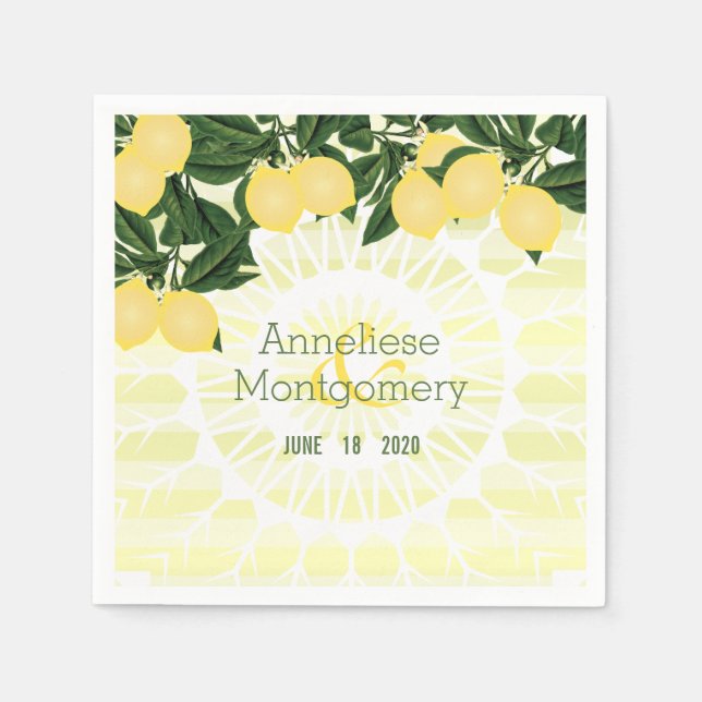 Citrus Lemons with Stripes - Wedding Napkins (Front)