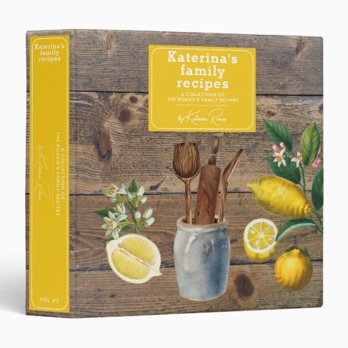 Citrus Lemons Wood Kitchen Utensils Family Recipe 3 Ring Binder