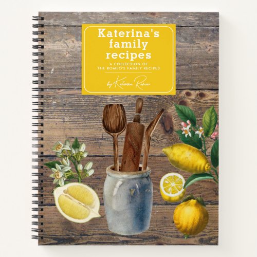 Citrus Lemons Wood Kitchen Utensils Family Recipe Notebook