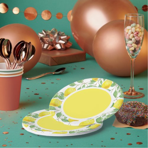 Citrus Lemons  Yellow Pattern Paper Plate