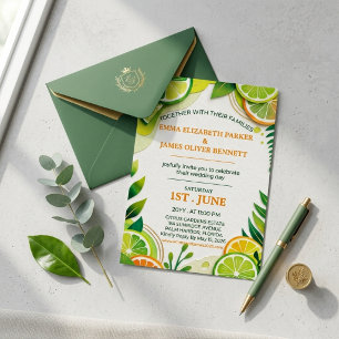 Citrus Lime and Chartreuse Green Summer Wedding Foil Invitation