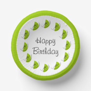 Citrus Lime Circle Happy Birthday Paper Bowls
