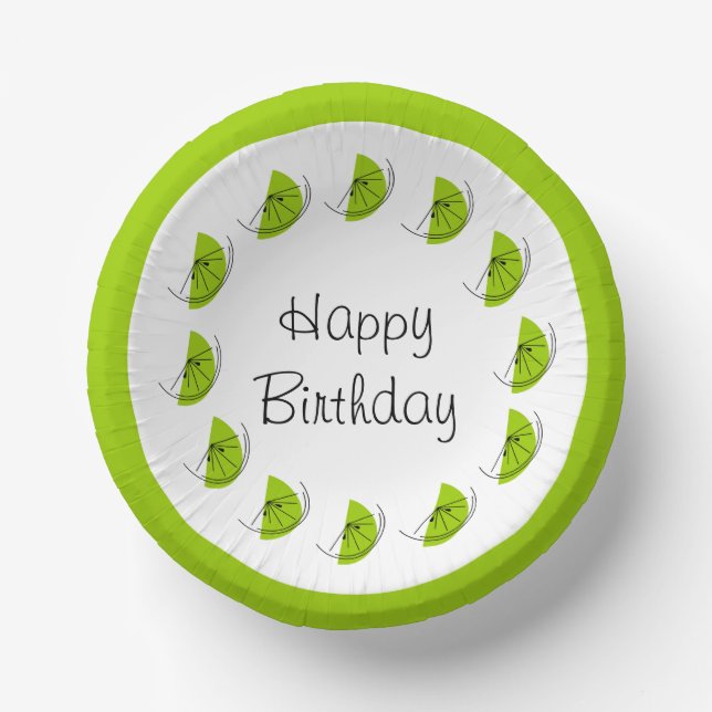 Citrus Lime Circle Happy Birthday Paper Bowls (Front)