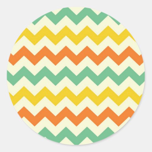 Citrus Lime Green Orange Yellow Chevron Zigzags Classic Round Sticker