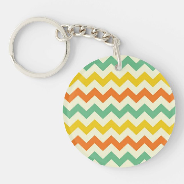 Citrus Lime Green Orange Yellow Chevron Zigzags Keychain (Front)