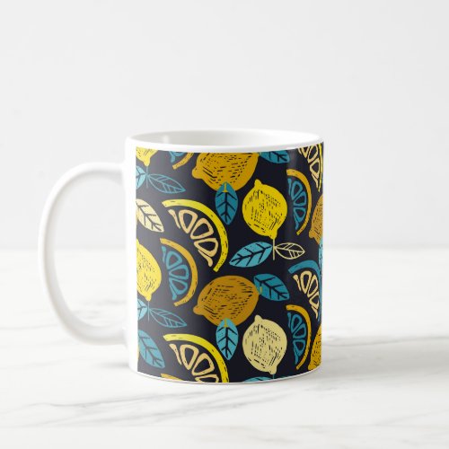 Citrus lime lemon doodle hand drawn pattern backgr coffee mug