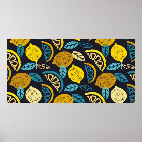 Citrus lime lemon doodle hand drawn pattern backgr poster