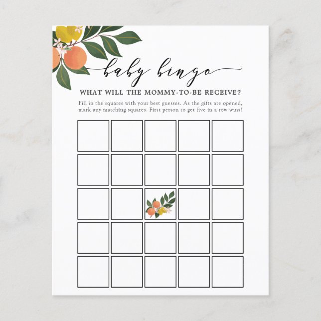 Citrus Little Cutie Baby Bingo Game Card (Front)
