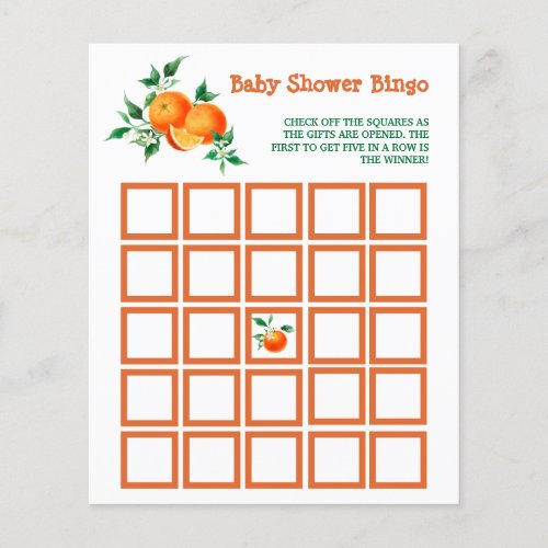 Citrus Little Cutie Baby Shower Bingo Game Card