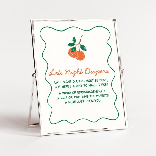 Citrus Little Cutie Baby Shower Late Night Diapers Poster (Citrus Little Cutie Baby Shower Late Night Diapers Sign)