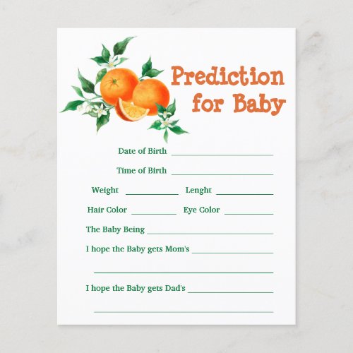 Citrus Little Cutie Baby Shower Prediction Game