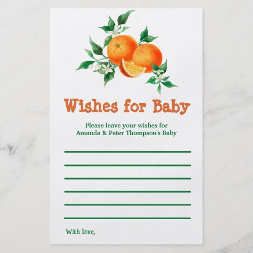 Citrus Little Cutie Baby Shower Wishes Game Card Flyer